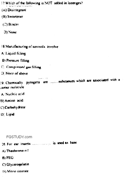 Doctor of Pharmacy Pharmaceutics 2 Dosage Forms Science Past Paper 2018 Punjab University Objective