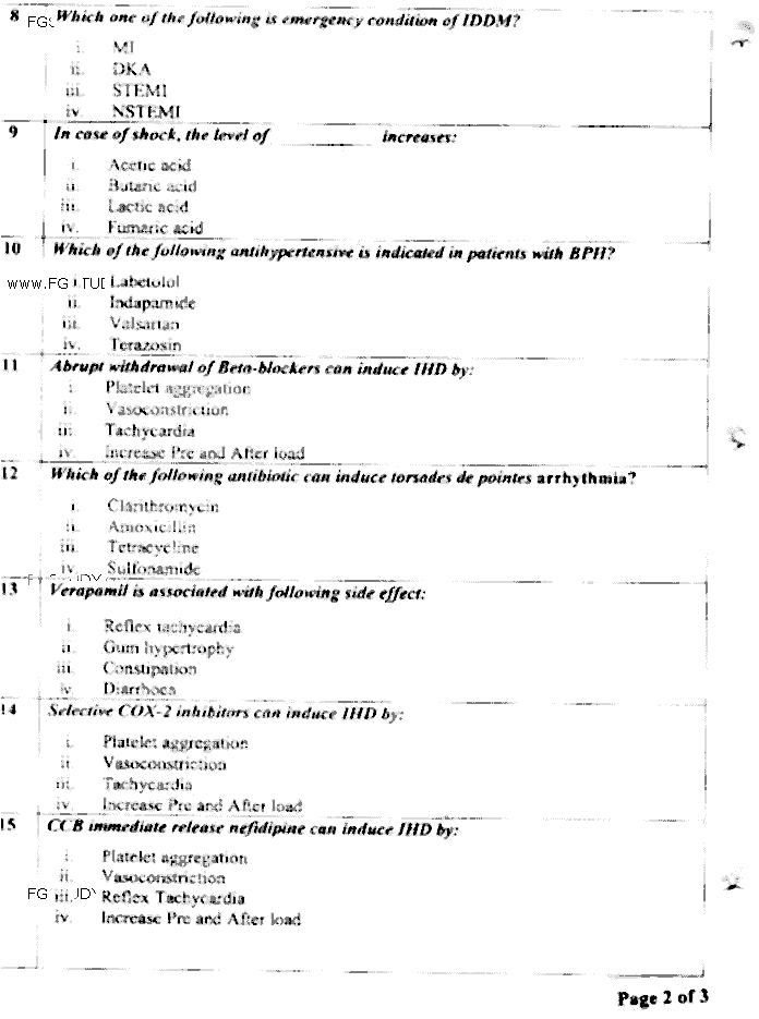Doctor of Pharmacy Pharmaceutics 5 Clinical Pharmacy 1 Past Paper 2018 Punjab University Objective