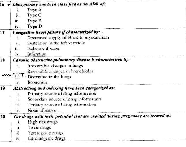 Doctor of Pharmacy Pharmaceutics 5 Clinical Pharmacy 1 Past Paper 2018 Punjab University Objective