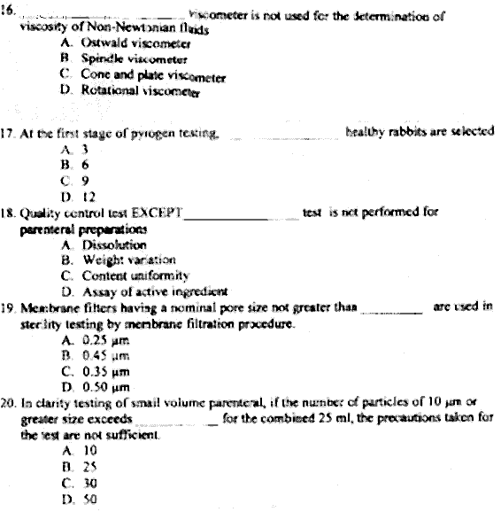 Doctor of Pharmacy Pharmaceutics 6 Pharmaceutical Quality Management Past Paper 2018 Punjab University Objective
