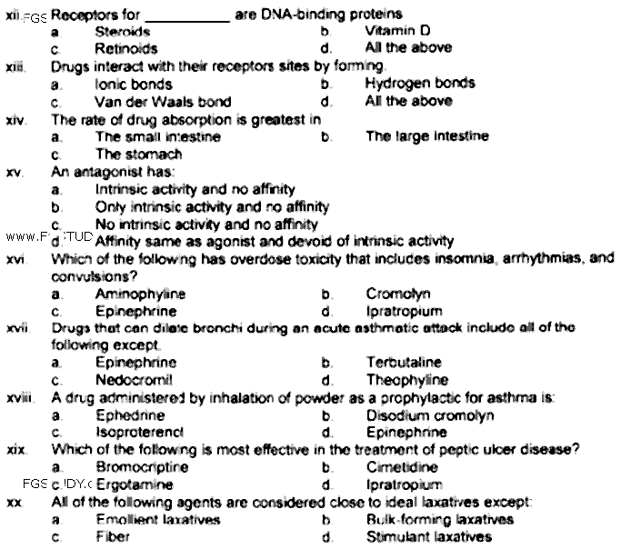 Doctor of Pharmacy Pharmacology And Therapeutics 1 Past Paper 2019 Punjab University Objective