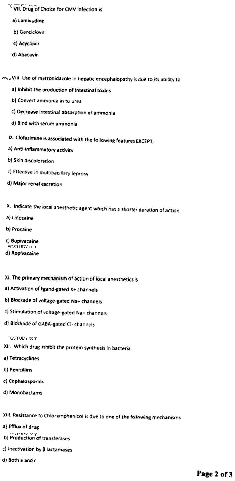 Doctor of Pharmacy Pharmacology And Therapeutics 2 Past Paper 2018 Punjab University Objective