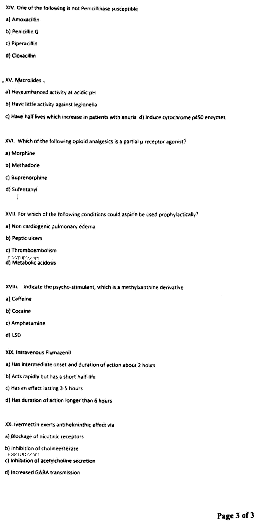 Doctor of Pharmacy Pharmacology And Therapeutics 2 Past Paper 2018 Punjab University Objective