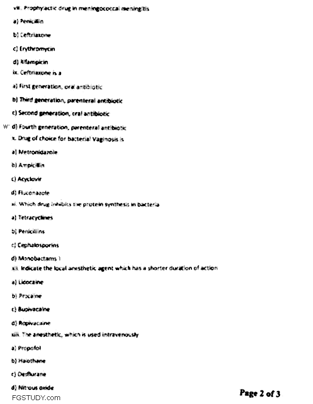 Doctor of Pharmacy Pharmacology And Therapeutics 2 Past Paper 2018 Punjab University Objective