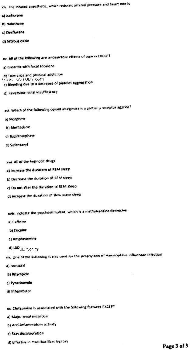 Doctor of Pharmacy Pharmacology And Therapeutics 2 Past Paper 2018 Punjab University Objective