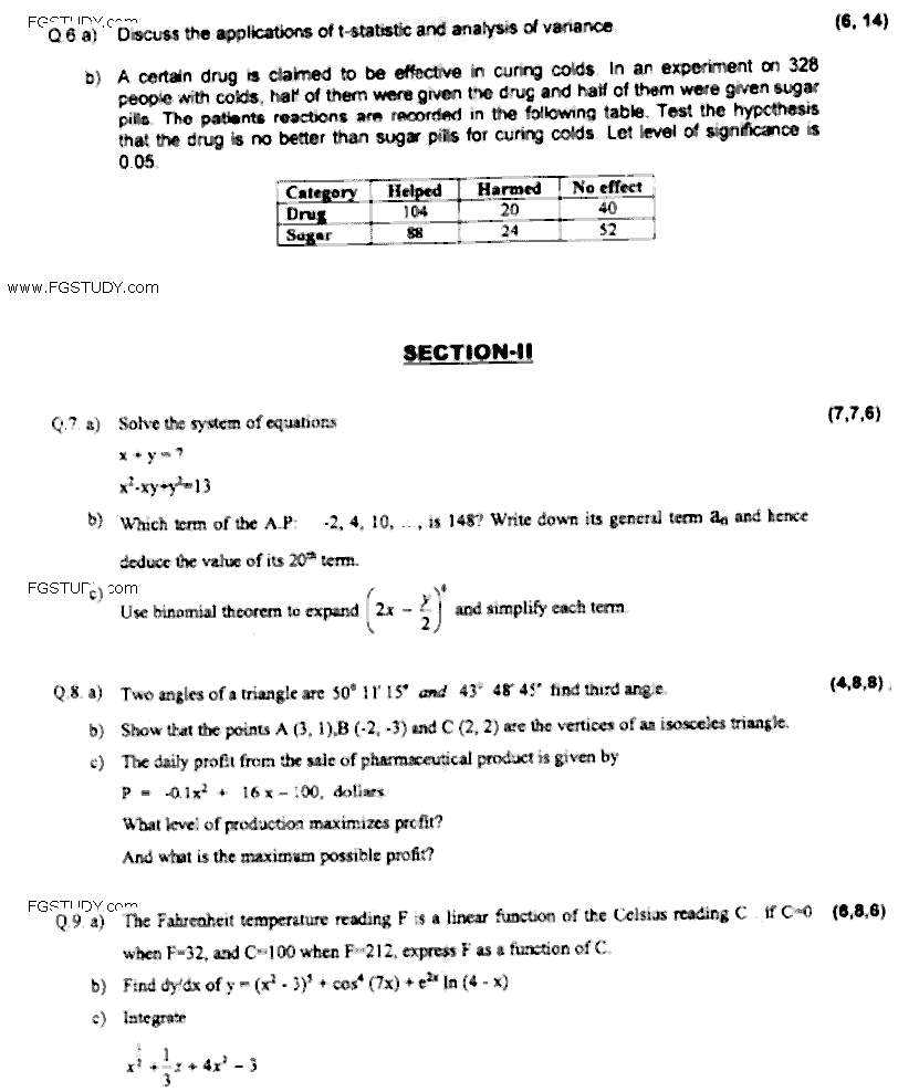 Doctor of Pharmacy Pharmacy Practice 1 Pharmaceutical Mathematics And Biostatistics Past Paper 2016 Punjab University Subjective