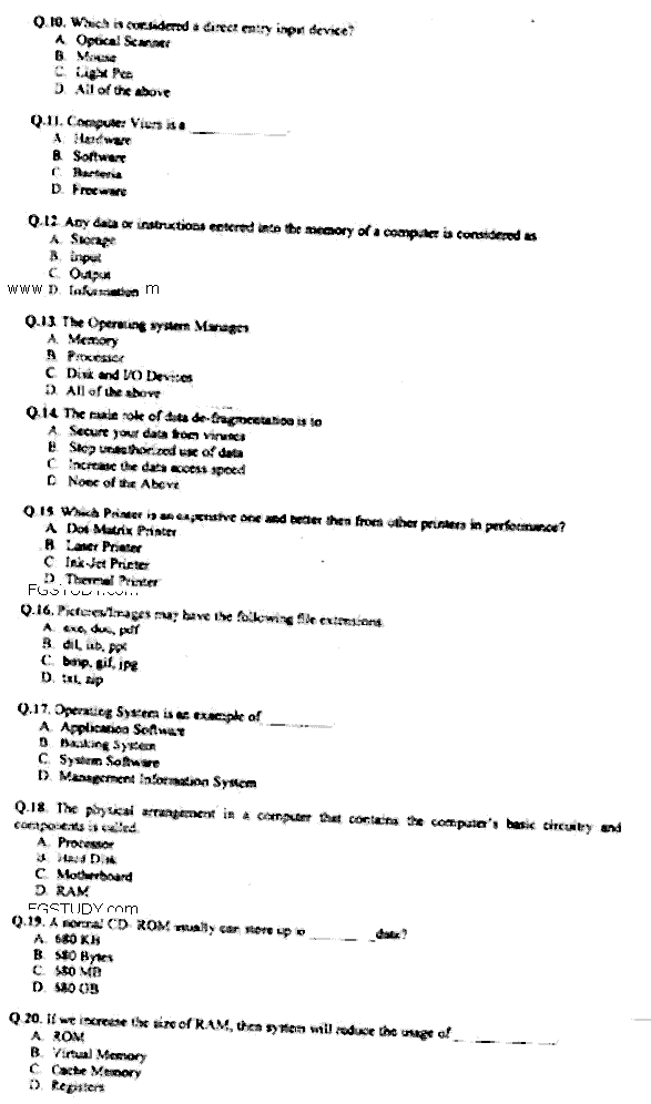 Doctor of Pharmacy Pharmacy Practice 3 Computer And Its Application In Pharmacy Past Paper 2018 Punjab University Objective