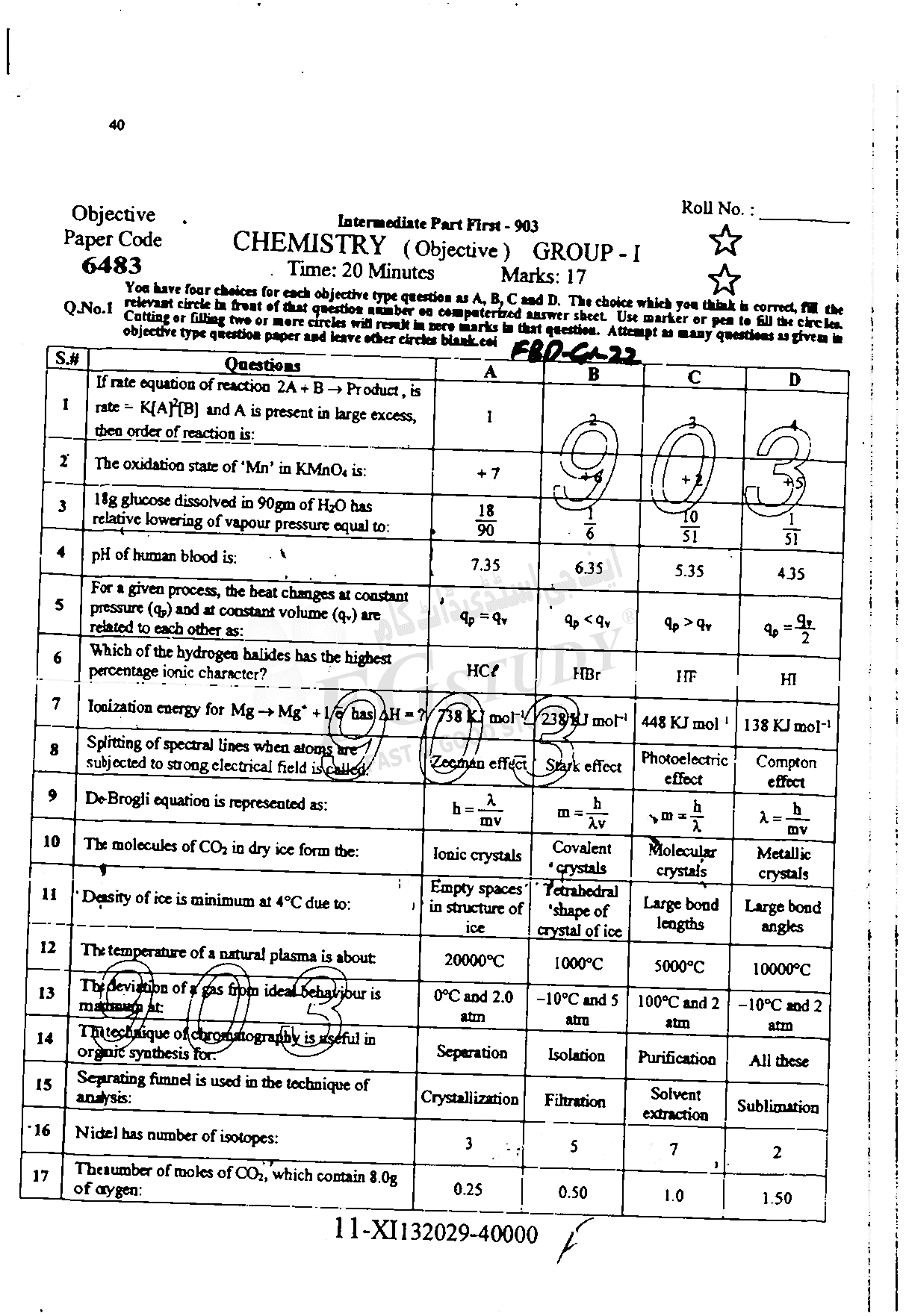11th Class Chemistry Past Paper 2022 Faisalabad Board Group 1 Objective