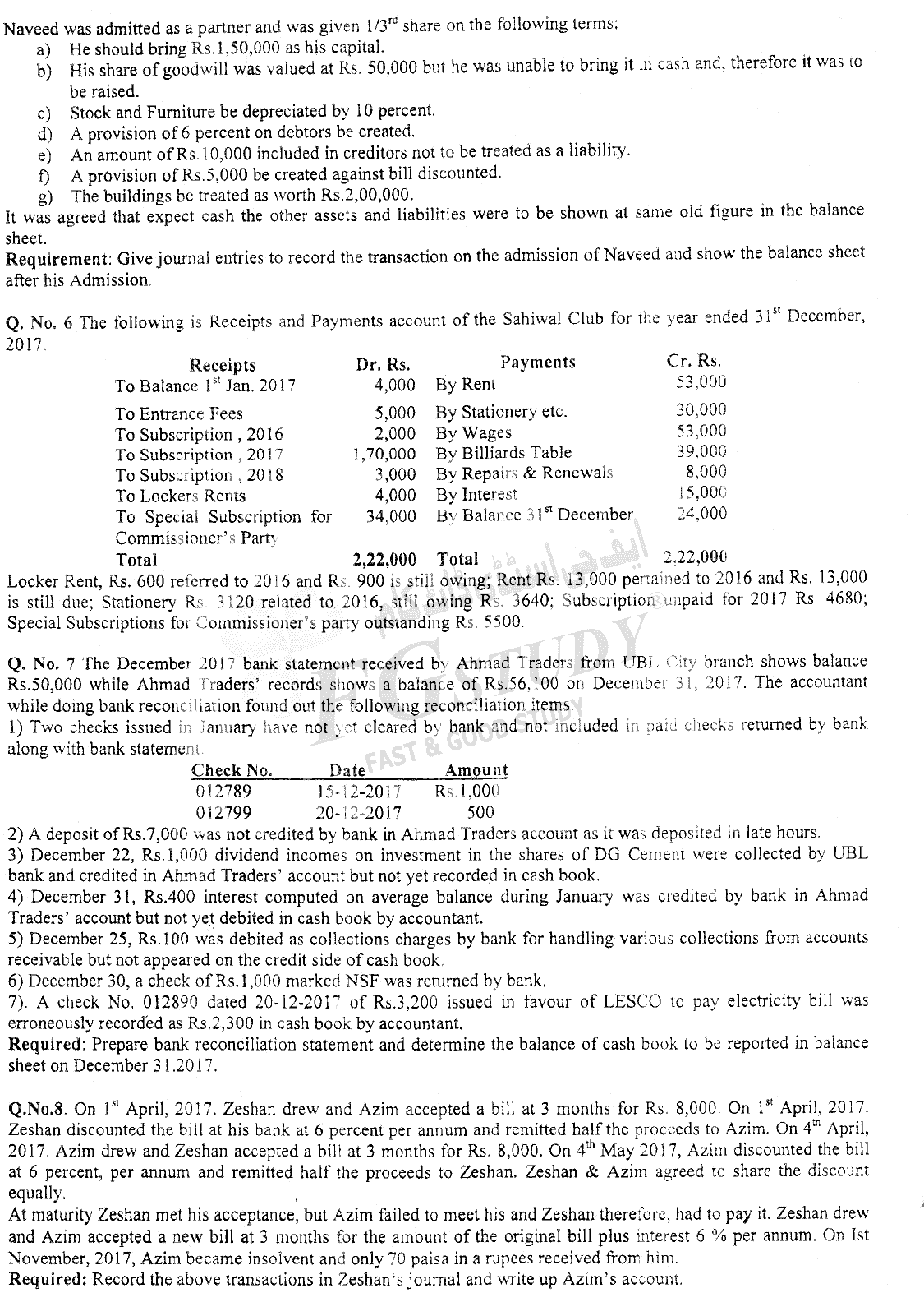 B Com Part 1 Financial Accounting Past Paper 2018 Punjab University