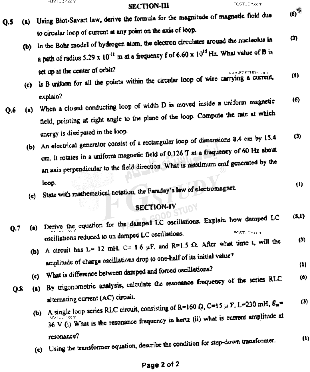 BSc Part 1 Physics 1 Electricity And Magnetism Past Paper 2021 Punjab University Subjective