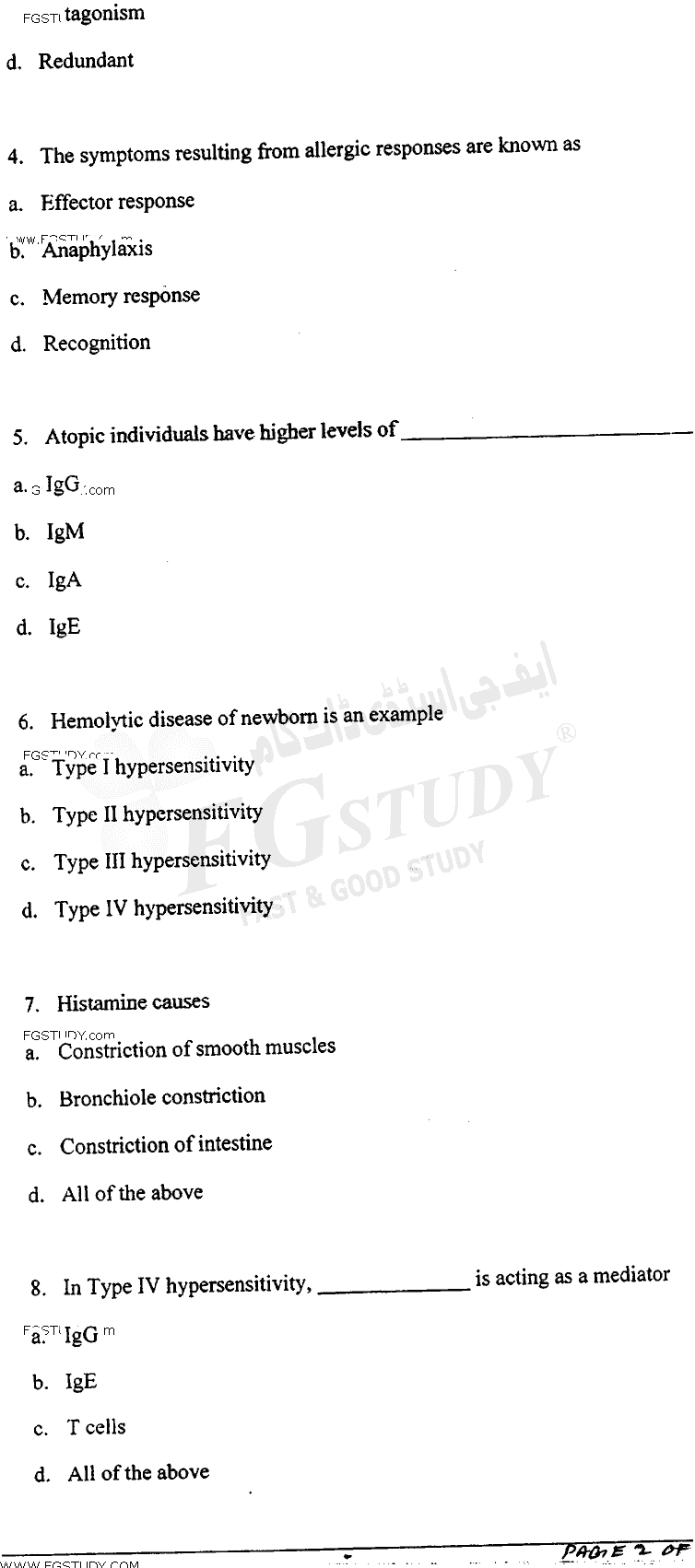 BSc Part 2 Microbiology 2 Past Paper 2017 Punjab University Objective