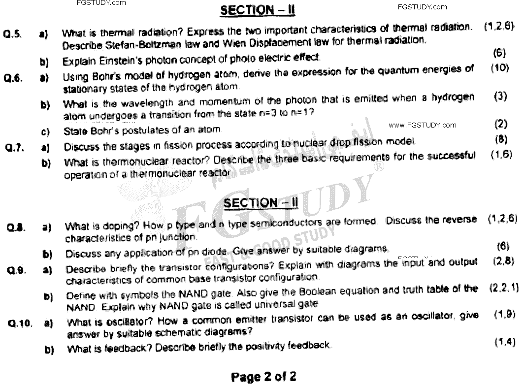 BSc Part 2 Physics 2 Past Paper 2021 Punjab University Subjective