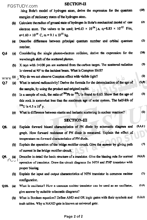 BSc Part 2 Physics 2 Past Paper 2020 Punjab University
