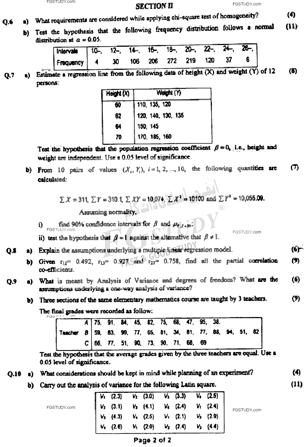 BSc Part 2 Statistics 2 Past Paper 2021 Punjab University Subjective
