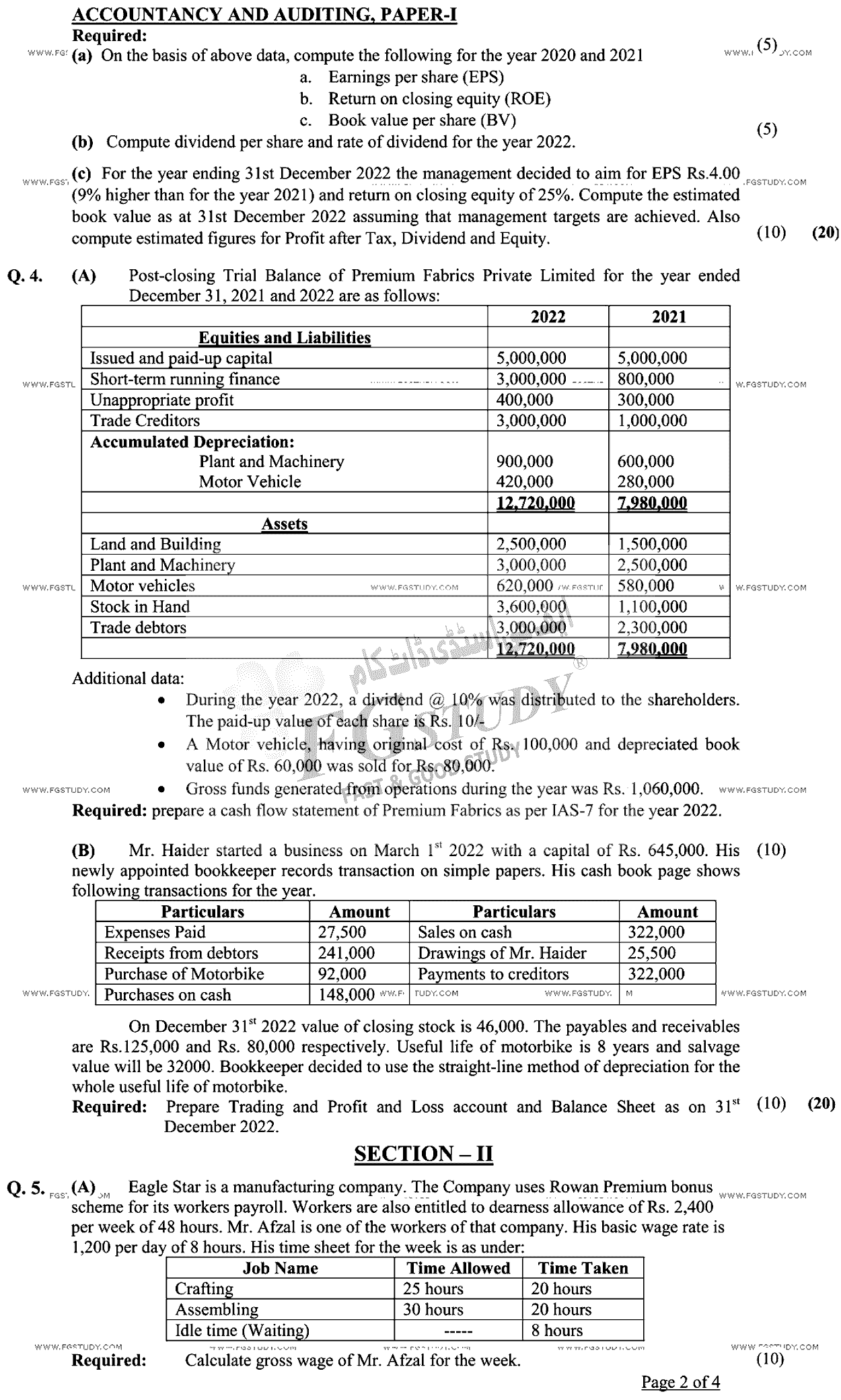 CSS Accountancy And Auditing 1 Past Paper 2023 Federal Public Service Commission
