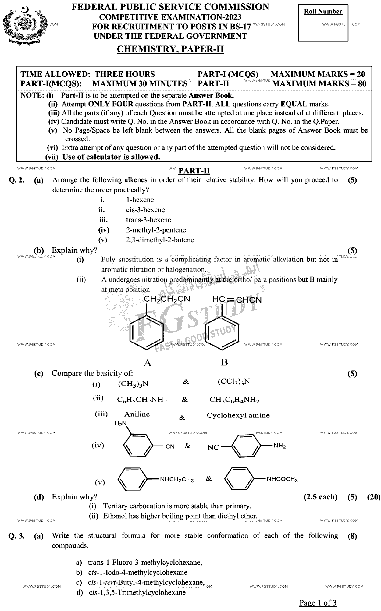 CSS Chemistry 2 Past Paper 2023 Federal Public Service Commission