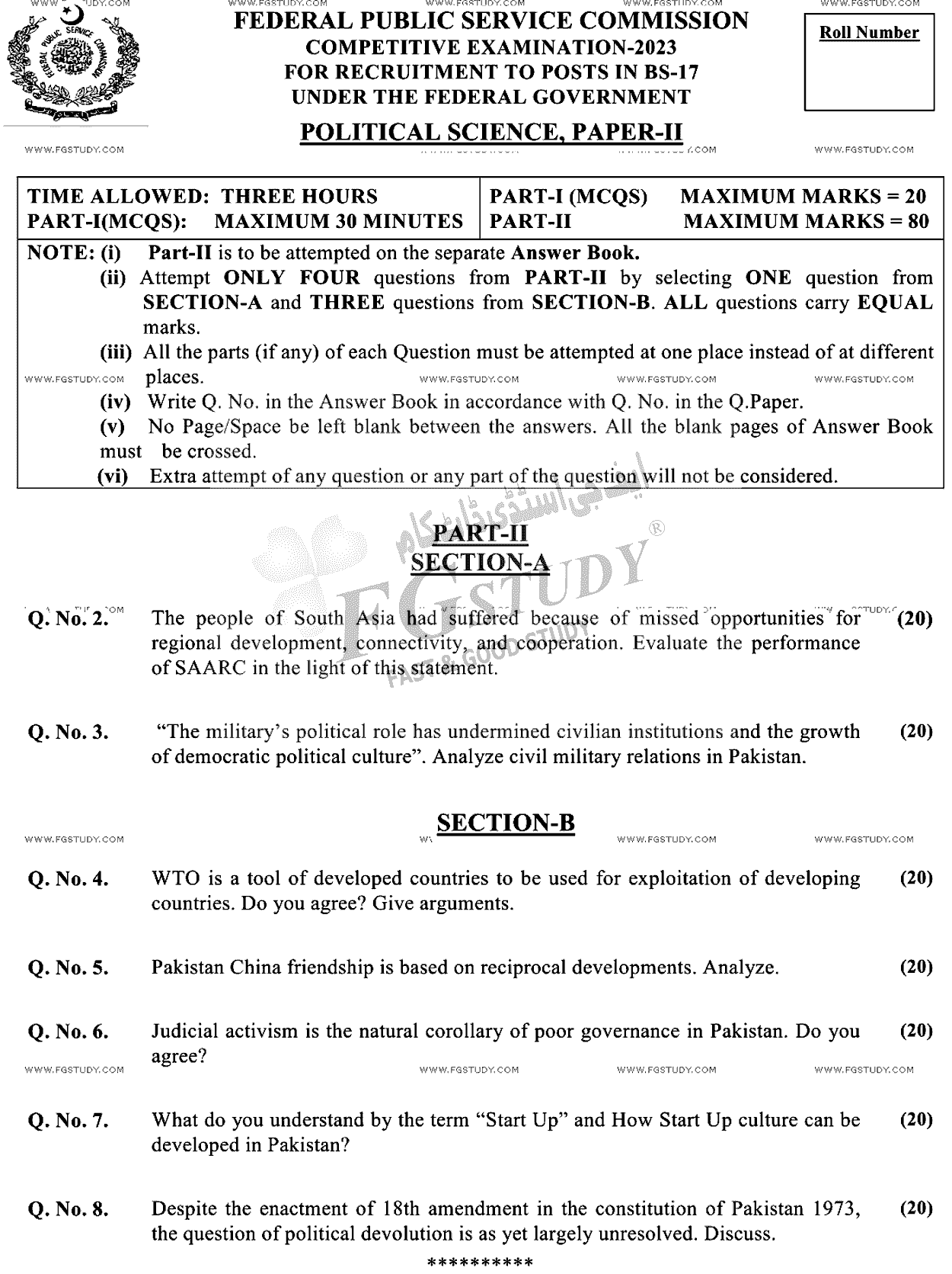 CSS Political Science 2 Past Paper 2023 Federal Public Service Commission