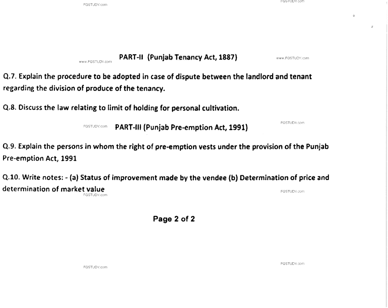 LLB Part 2 Special Local Laws Past Paper 2020 Punjab University
