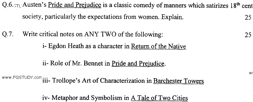 MA Part 1 English Novel Past Paper 2019 Punjab University