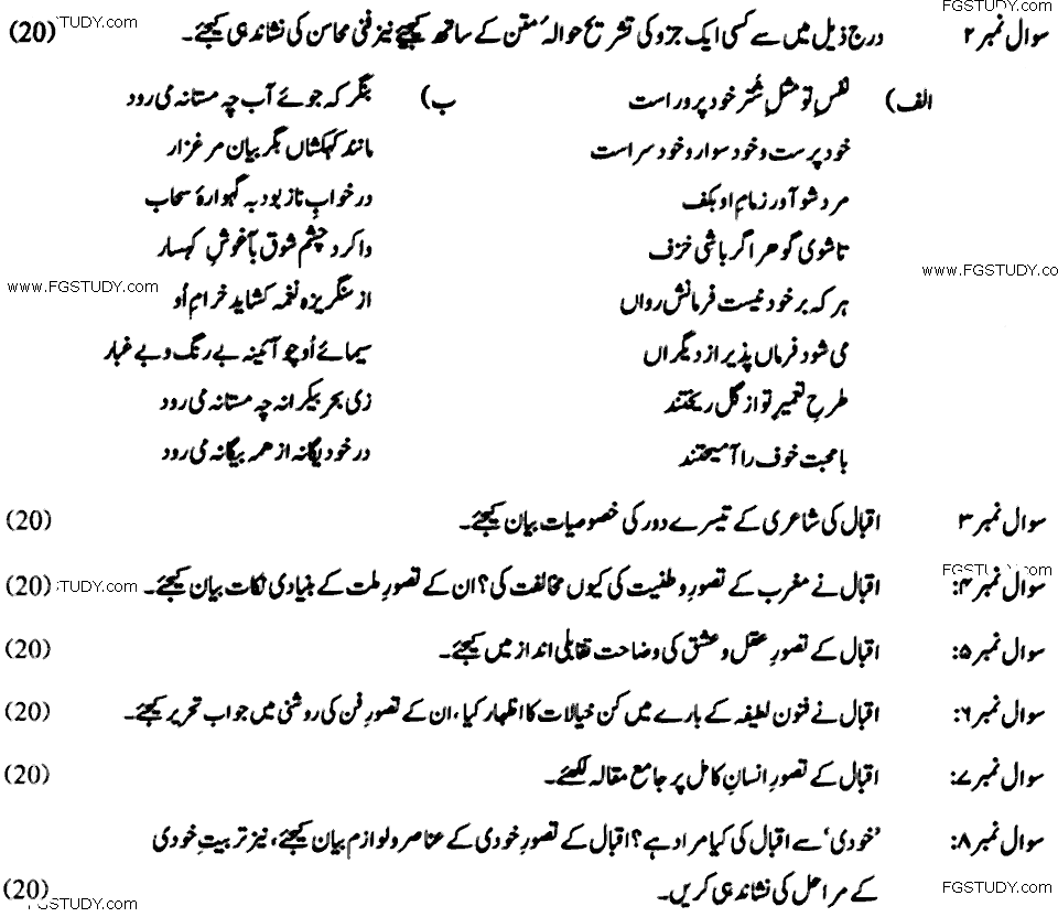 MA Part 2 Urdu Iqbal Ka Khususi Mutalaa Past Paper 2019 Punjab University