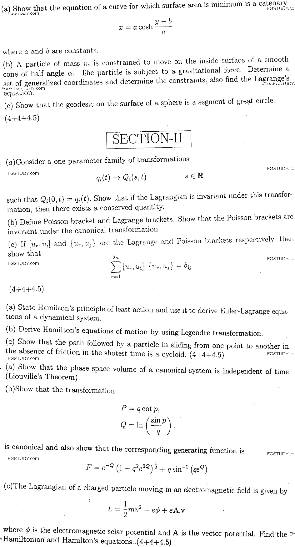 MSc Part 1 Physics Classical Mechanics Past Paper 2018 Punjab University Subjective