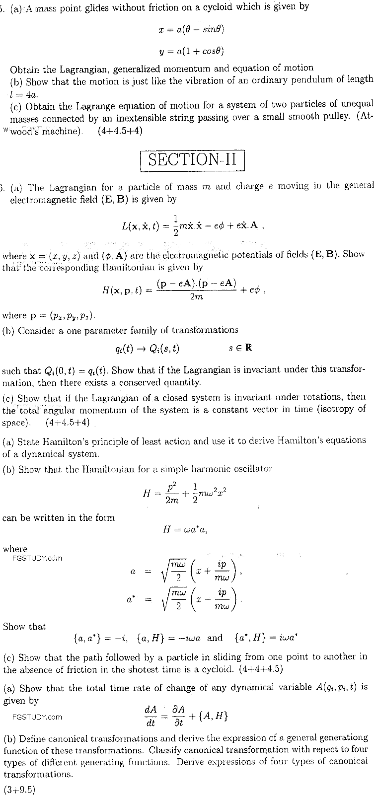 MSc Part 1 Physics Classical Mechanics Past Paper 2019 Punjab University Subjective