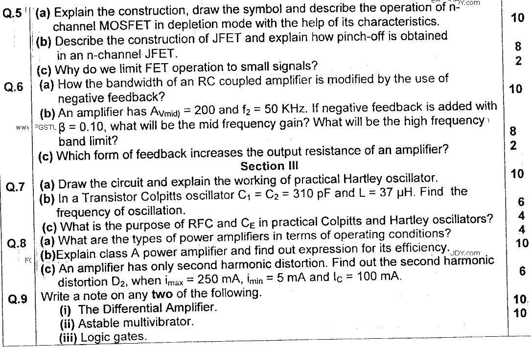 MSc Part 1 Physics Electronics Past Paper 2019 Punjab University Subjective