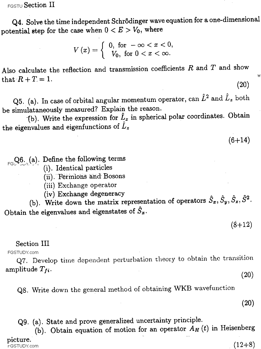 MSc Part 1 Physics Quantum Mechanics Past Paper 2018 Punjab University Subjective