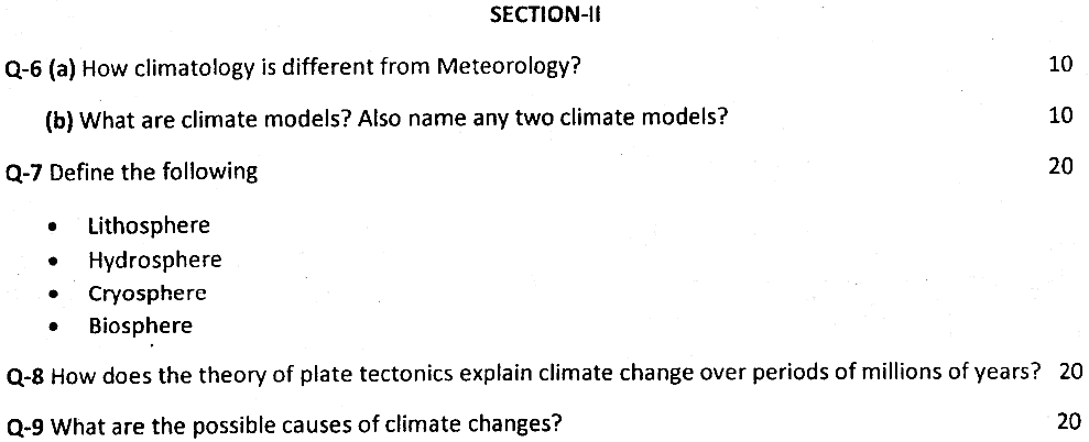 MSc Part 1 Space Science Meteorology And Climatology Past Paper 2019 Punjab University Subjective