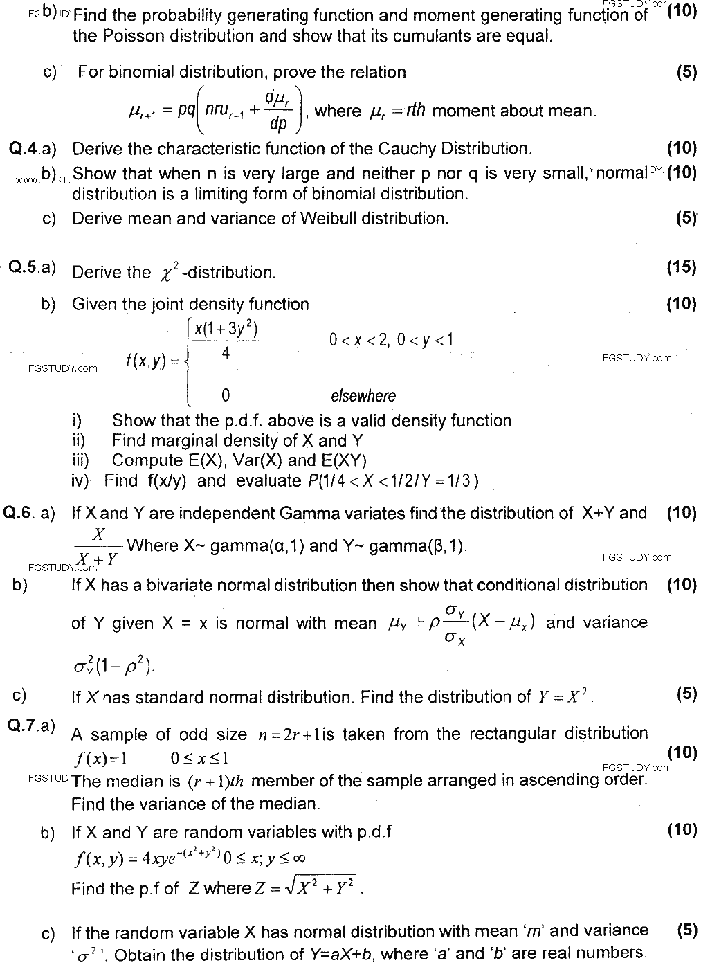 MSc Part 1 Statistics Probability And Probability Distributions Past Paper 2019 Punjab University Subjective