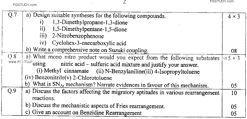 MSc Part 2 Chemistry Organic Chemistry Past Paper 2018 Punjab University Subjective