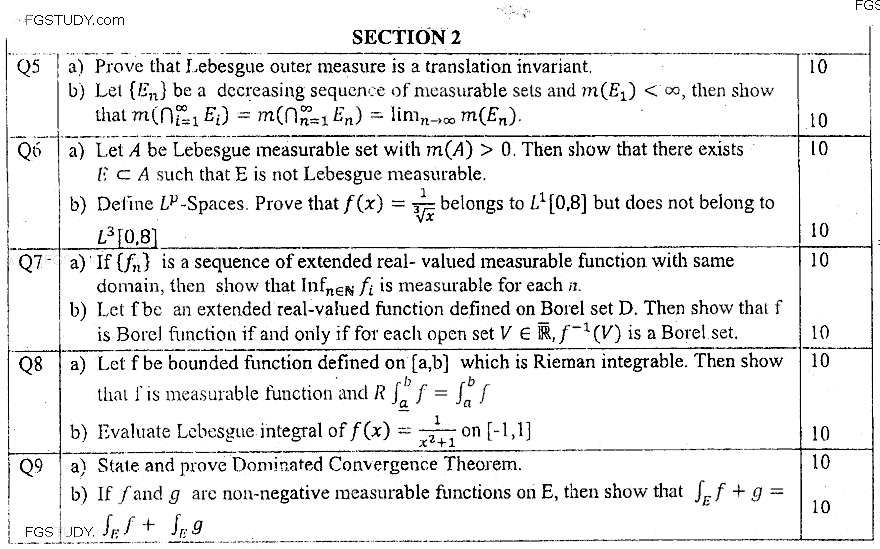 MSc Part 2 Mathematics Advanced Analysis Past Paper 2019 Punjab University Subjective