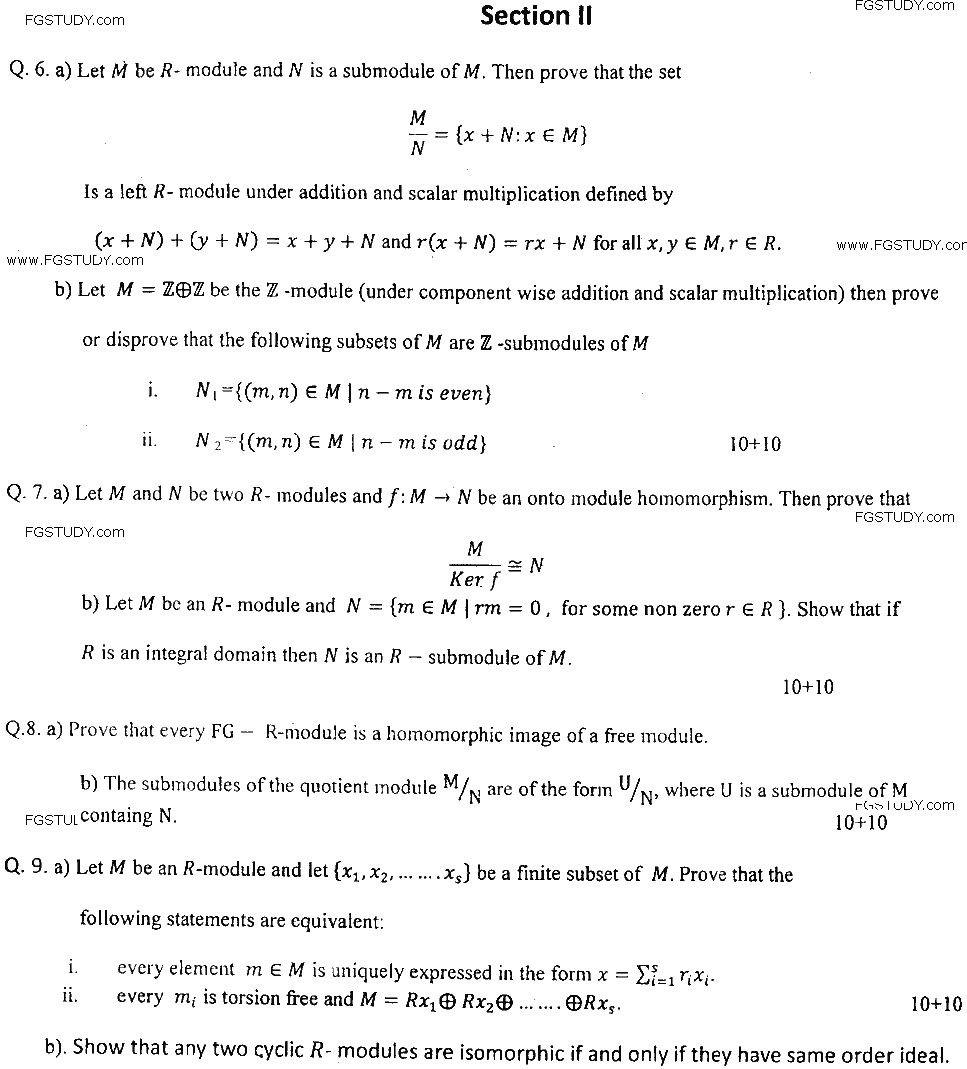 MSc Part 2 Mathematics Rings And Modules Past Paper 2019 Punjab University Subjective