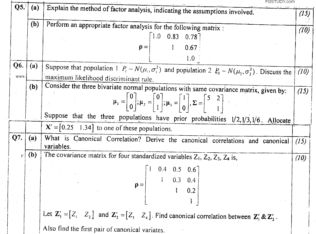 MSc Part 2 Statistics Multivariate Analysis Past Paper 2018 Punjab University Subjective