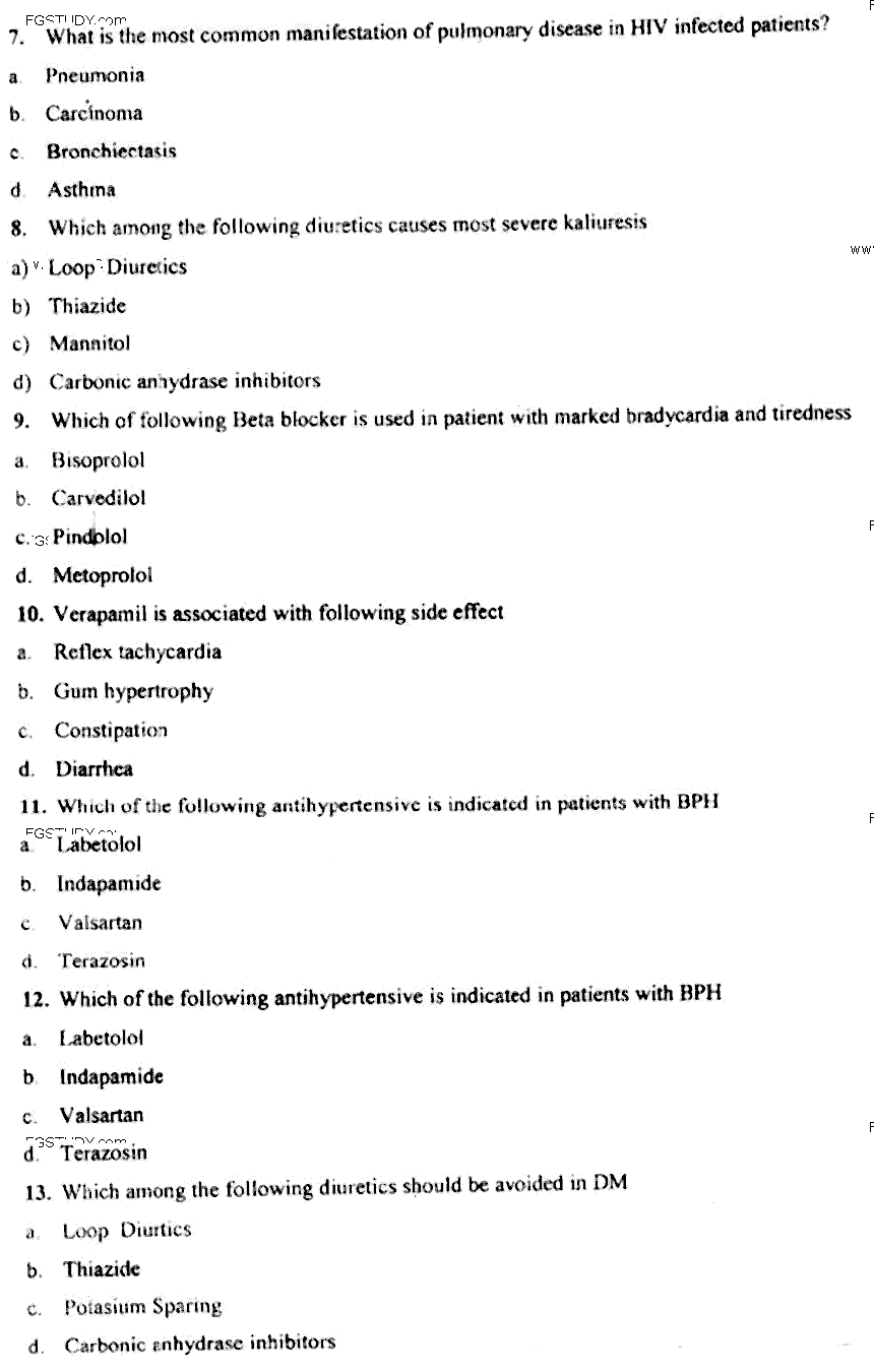 Doctor of Pharmacy Pharmaceutics 9 Clinical Pharmacy 2 Past Paper 2018 Punjab University Objective